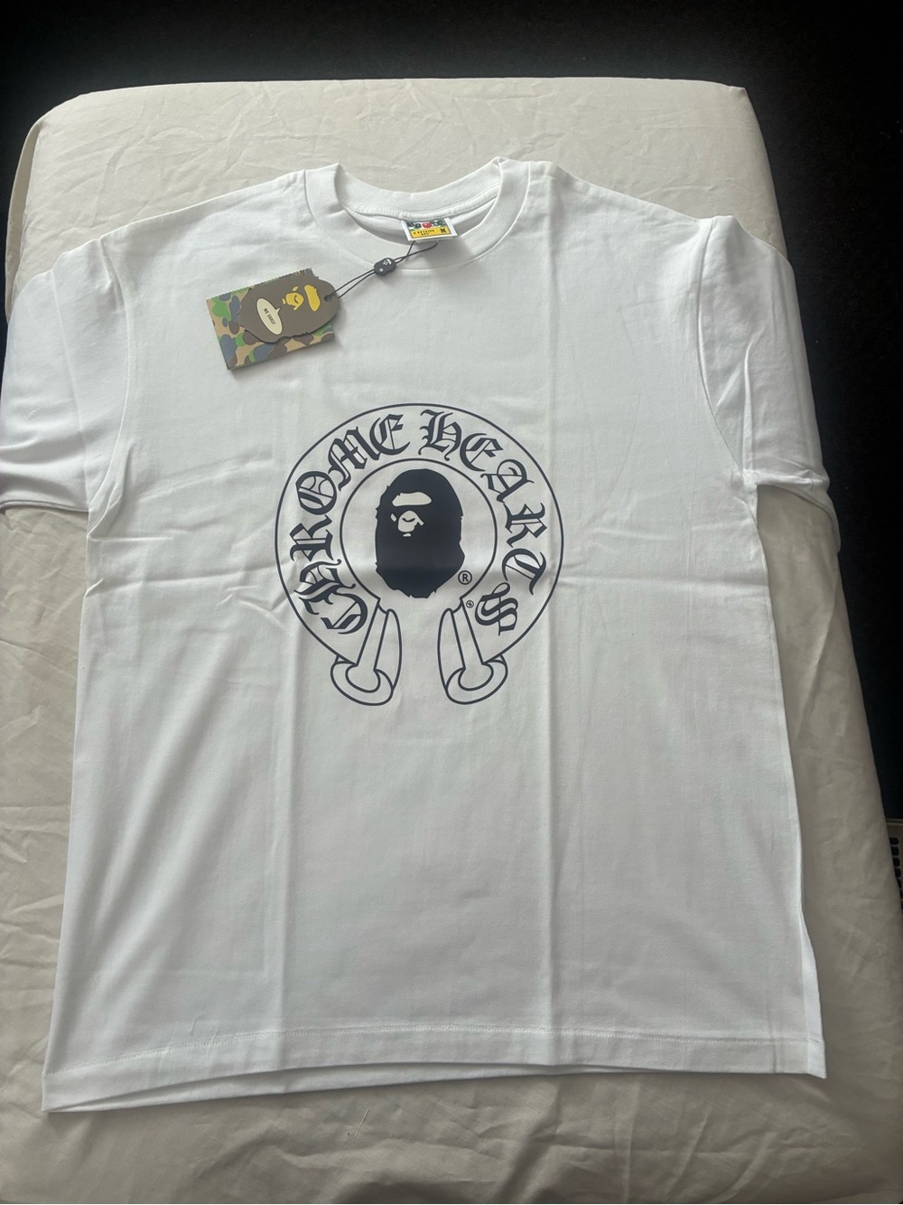 Bape White Short-Sleeve Tee with Black Graphic Logo